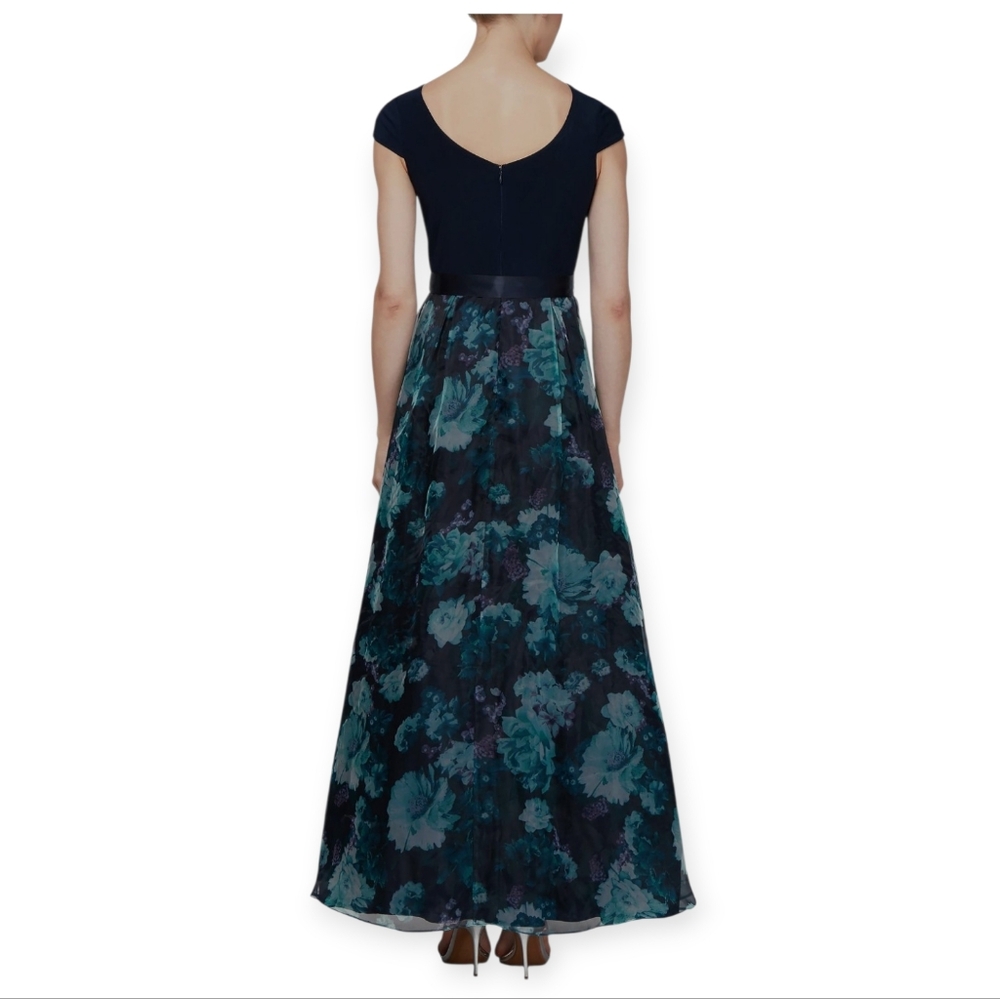 SLNY Navy Floral Mixed-Media Organza Gown - 16P NWT - Picture 2 of 10